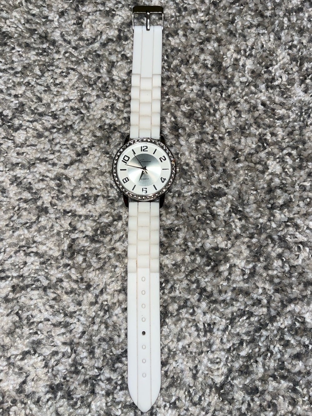 Geneva Silver Dial Watch with White Silicone Strap